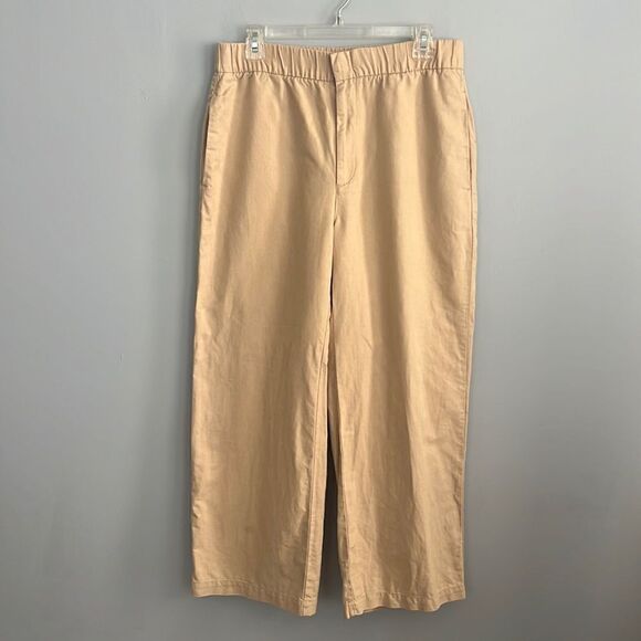 GAP women’s Medium Sand Linen Pull in stretchy waist full leg pants - Picture 2 of 12